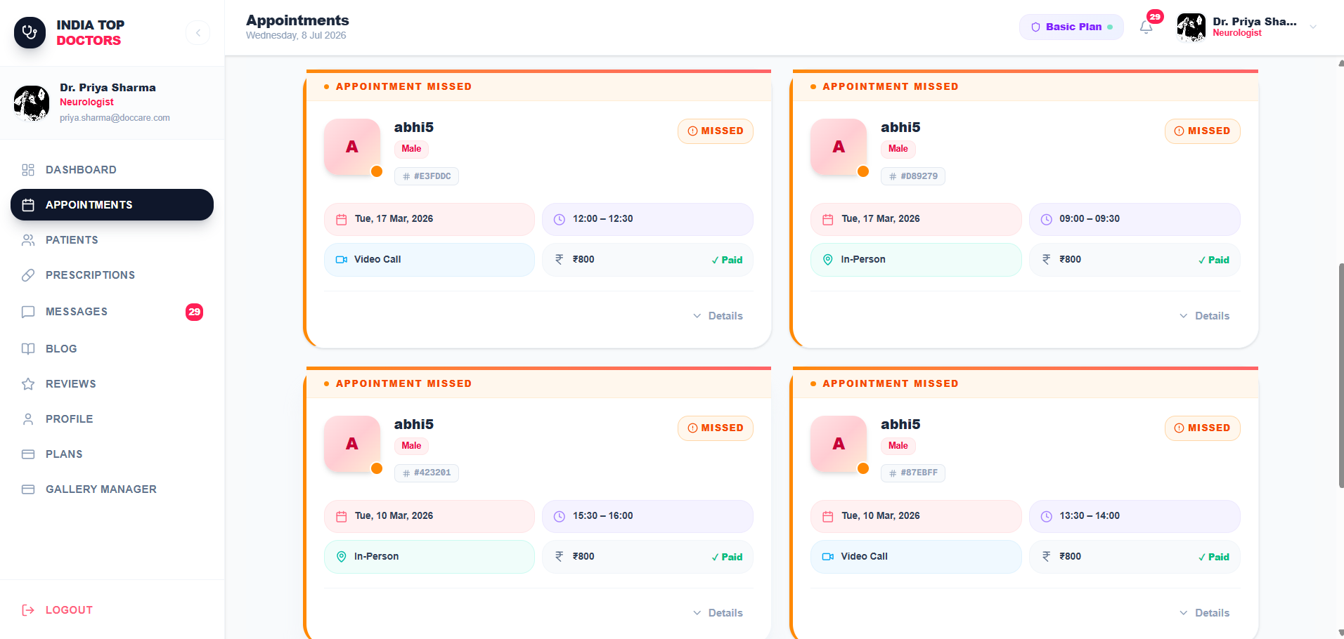 Doctor Patient Management System appointments and booking screen