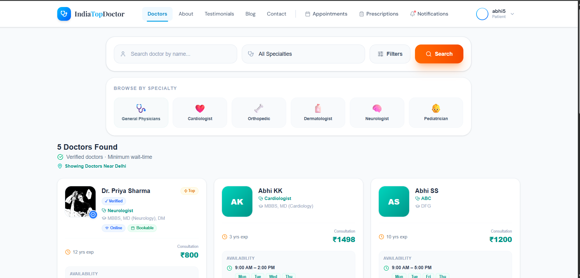 Doctor Patient Management System patient dashboard